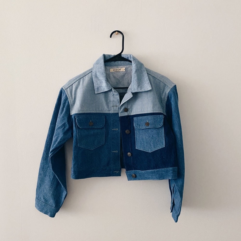 Vintage colorblock cropped jean jacket